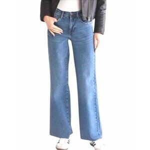 Kensie Womens Vintage Luxe Frayed Hem High Rise Wide Leg Jeans Size 14/32